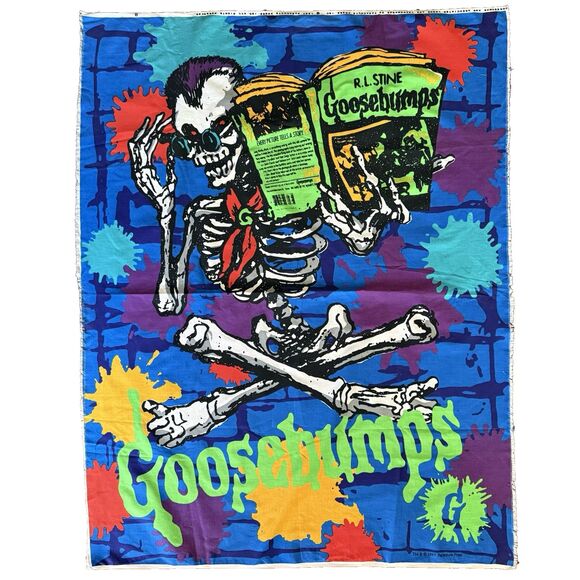 Vtg 90s Goosebumps Curly Skeleton RL Stine Parachute Press Fabric Quilt Panel - Picture 1 of 6